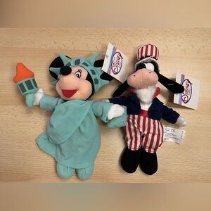 Vintage 90s Disney Store Uncle Sam Goofy & Statue Of Liberty Minnie 8" Beanie